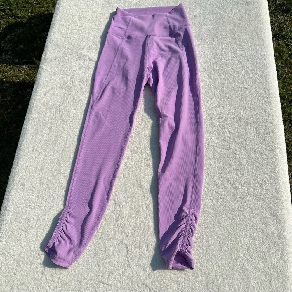 NWT Wilo the Label Ribbed Ruched Ankle Purple Leggings